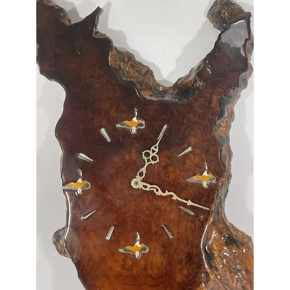 Burl Wood Wall Clock‎ Burl Redwood Gorgeous Vintage Custom Duck Goose Image Real